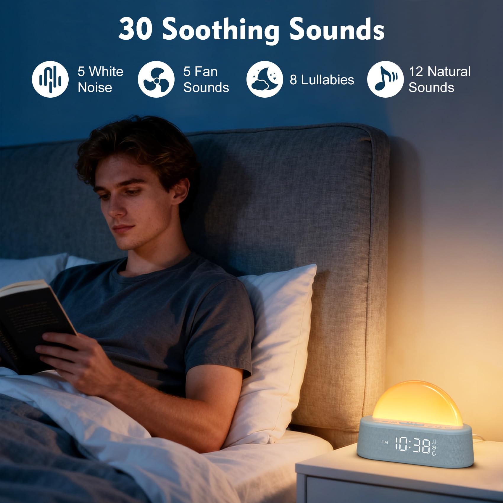 Wake Up Light Sonnenaufgangswecker, weißes Rauschen Soundmaschine mit 30 beruhigenden Klängen