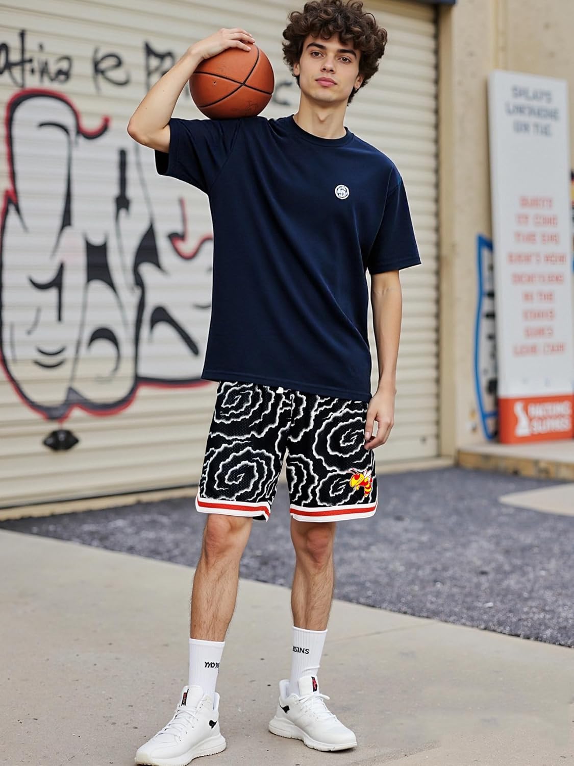 Men Basketball Shorts Graphic Mesh Drawstring Retro Sport Workout Gym Running Athletic Shorts - Image 3