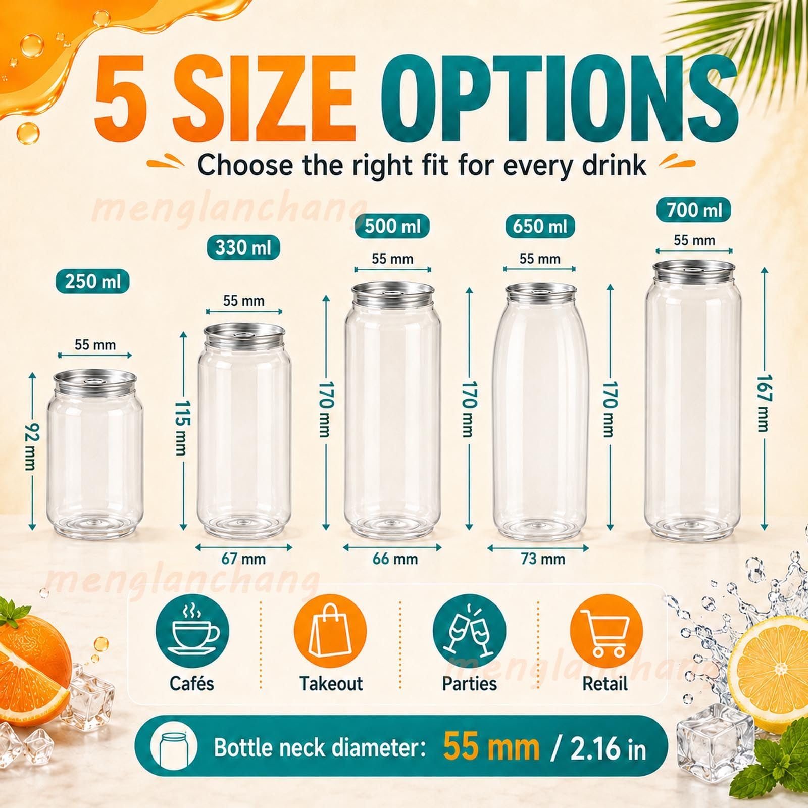 200 Gobelets en Plastique avec Couvercles – pour Café, Smoothies & Boissons EasyPullLid-500ml
