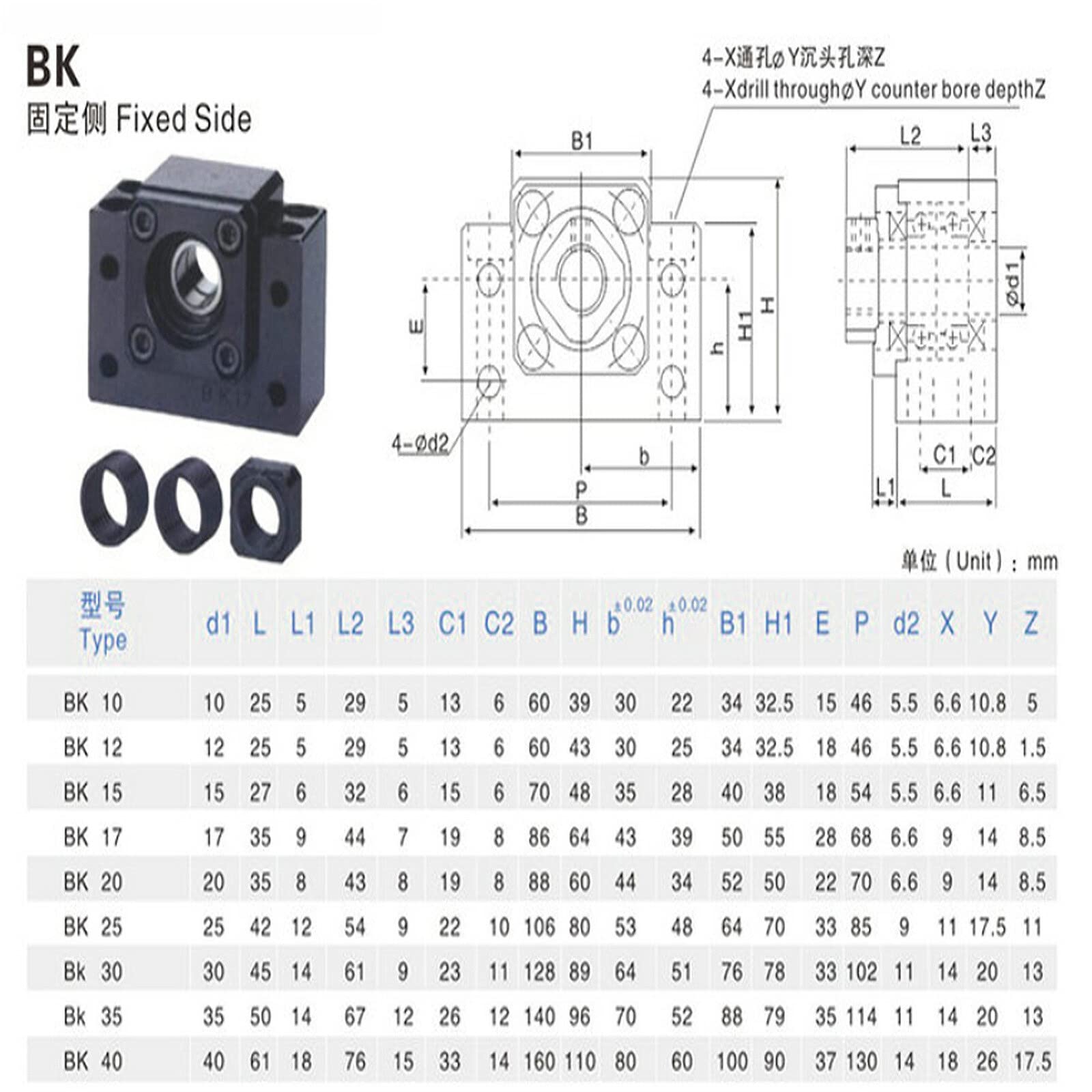 1 lot de supports d'extrémité de vis à billes flottants BK10 BF10 pour supports de roulement à vis à billes SFU1204