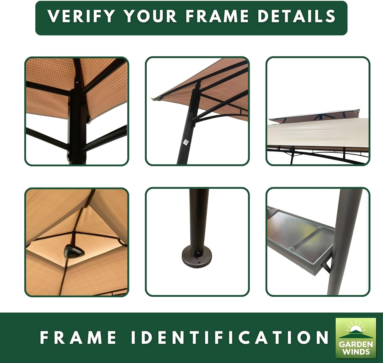 Garden Winds Reinforced RipLock 350 Replacement Canopy Top Cover Compatible with Curved Leg Dome 8' x 5' Grill Gazebo Model 8798308 - Beige