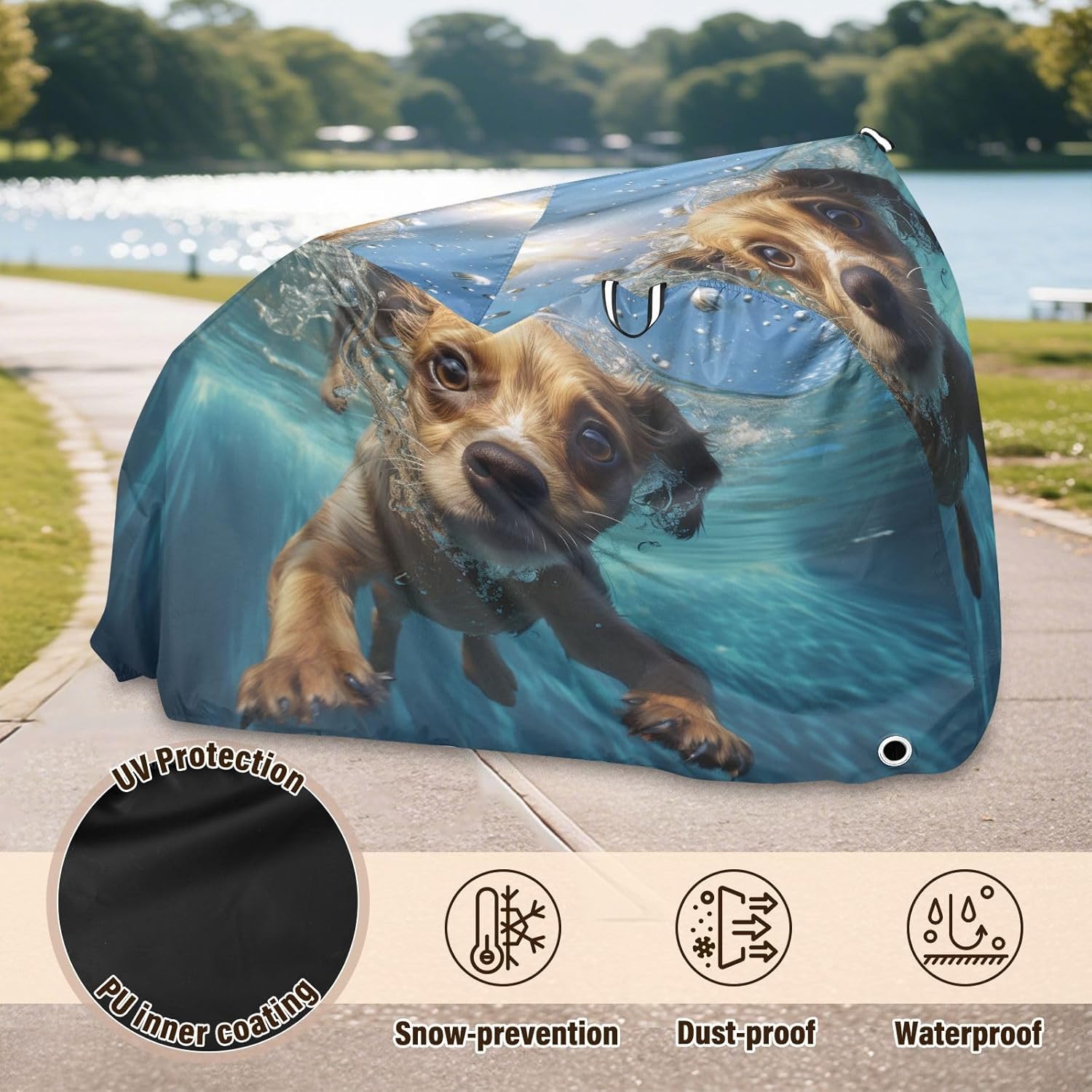 ALAZA Dog Puppy Underwater Bike Cover Waterproof Outdoor Ebike Bicycle Covers Tarp Protection for 1/2 Bikes, Sun UV Dust Wind Proof