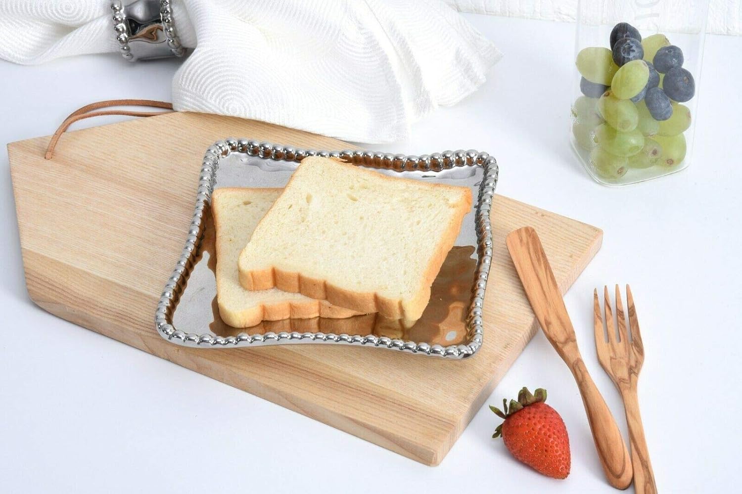 Pampa Bay Verona Porcelain Square Appetizer/Dessert Plate, Silver