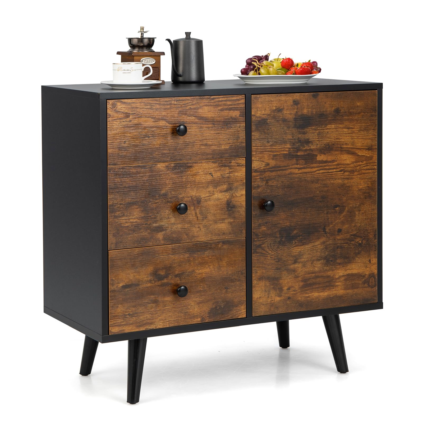KOMFOTTEU Aparador de Cocina Estilo Industrial con 3 cajones y 2 armarios