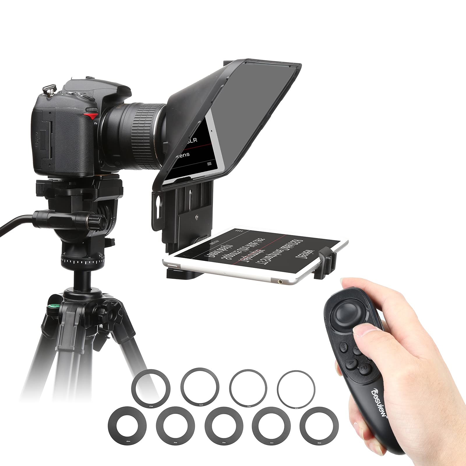 Desview - T3 - Teleprompter für Smartphone, Tablet oder DSLR-Kamera bis zu 8“ - mit Fernbedienung - HD-Displayglas - Videoaufzeichnung - Autocue - Live Streaming