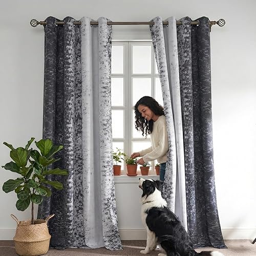 Miniatura 9 de PONY DANCE Cortinas opacas 100% blancas y grisáceas de 84 pulgadas de largo, cortinas opacas degradadas para dormitorio, sala de estar, gradiente