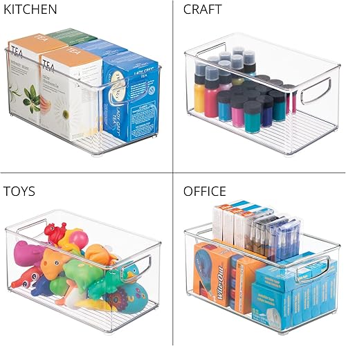 Miniatura 7 de mDesign Organizador de cocina de plástico, contenedor de almacenamiento con asas para despensa, armario, armario, neveracongelador, estantes,