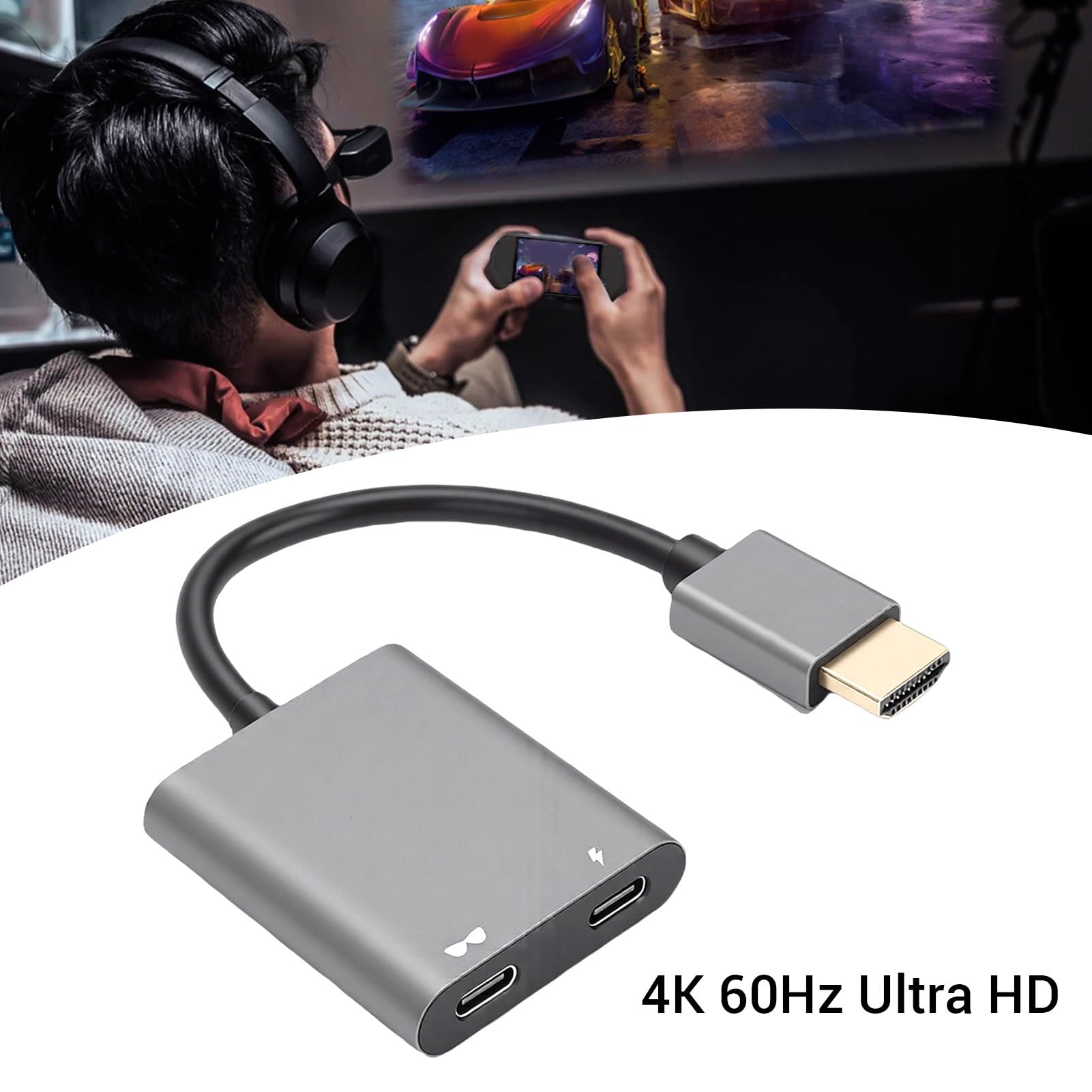 LICAEVEY Adattatore da Interfaccia Multimediale HD a USB C, Trasmissione Audio Video 4K 60Hz, Alimentatore PD 100W, Plug and Play per Telefono Portatile con Occhiali AR