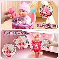 Vista 7 de Juego de Cochecito de Muñeca Bebé - Una Muñeca Bebé de 12.5" con Accesorios para Muñecas y 2 Juegos de Ropa, Cochecito de Muñeca para Niños Pequeños