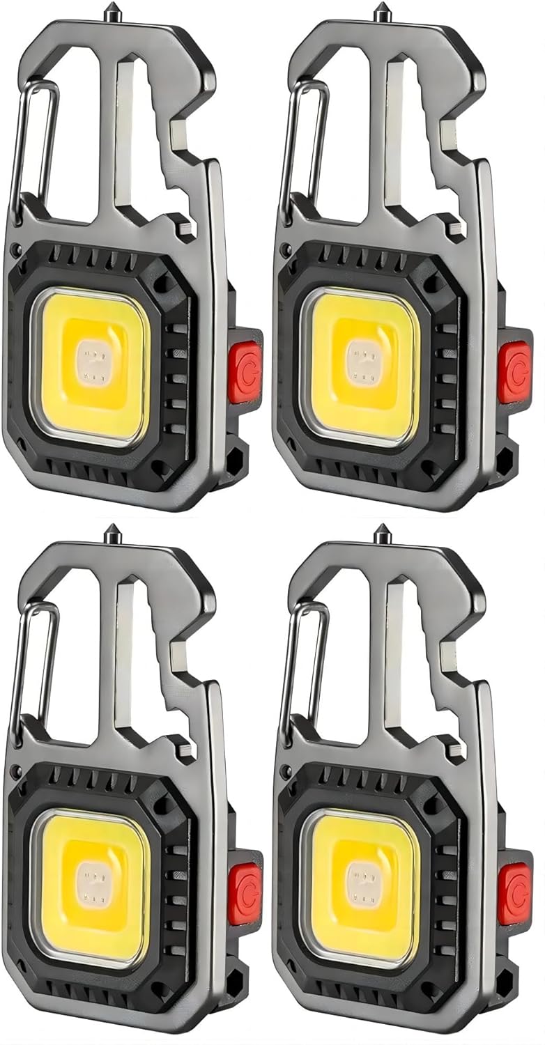 Cob Keychain Work Rechargeable Flashlight 6 Modes,4 in1 Screwdrivers 7in1 Wrench 1bottle Opener 1window-Breaking hamme for Camping, Fishing, Repair Walking Emergency 500 Lumen (4)