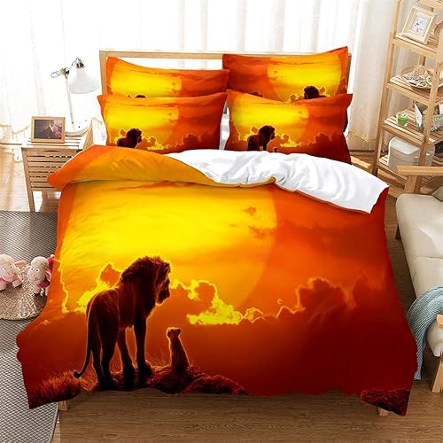 MANXI Juego de ropa de cama de 3 piezas Fun in The Sun de Lion King, incluye edredón reversible, ropa de cama con Simba (tamaño matrimonial (79 x 90
