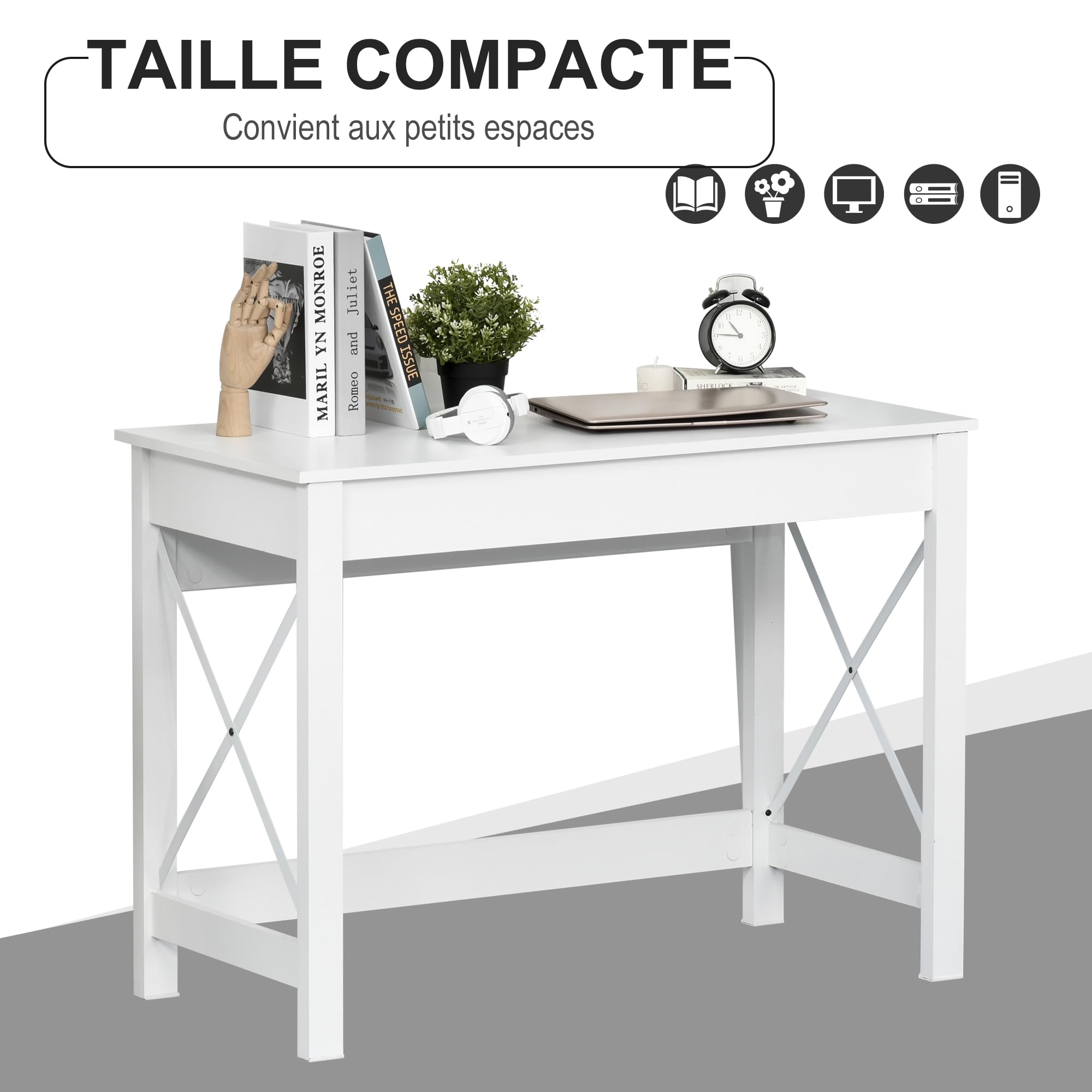 HOMCOM Biurko komputerowe 105x50 cm nowoczesny mała przestrzeń biały