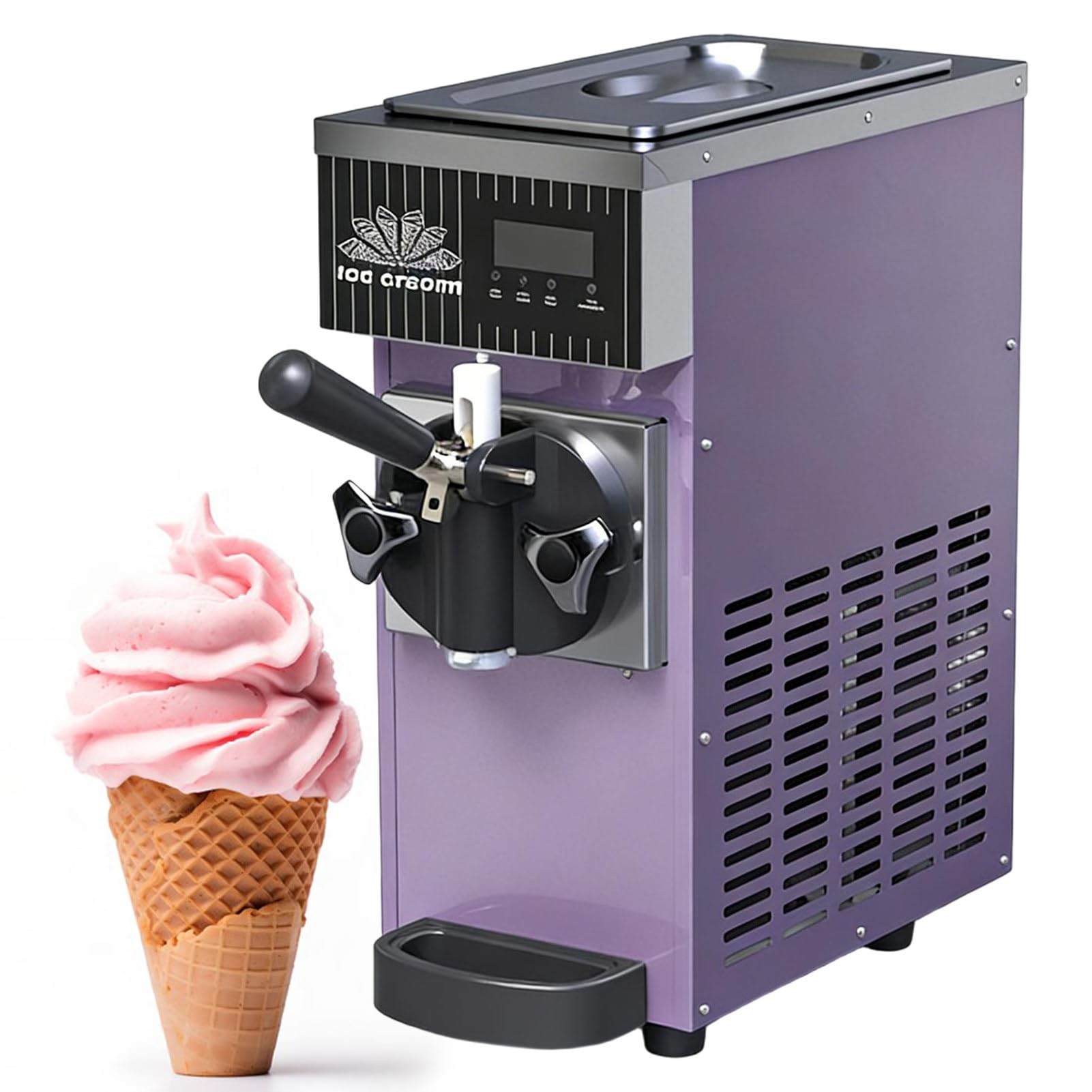 ROGHA Single Flavor Commercial Ice Cream Machine, Commercial Soft Serve Ice Cream Maker, LCD Panel Auto Clean Pre-Cooling, Countertop Dessert Maker for Restaurants and Shops​ Purple
