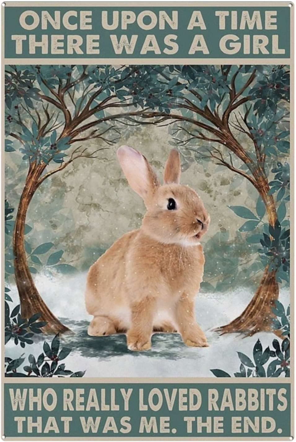 peiyeety Vintage Once Upon A Time There was A Girl Who Really Loved Rabbits Poster Metal Aluminium Tin Sign Wall Decor 8"x12"