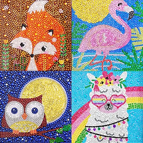 4 Pack 5D Diamond Painting Kits for kids, Diamond Art by Number Kits Arts and Crafts for Kids Ages 6-8-10-12, DIY Full Drill Painting Kits for Home Wall Decor Girls Boys Adults Gifts 6″ X 6″