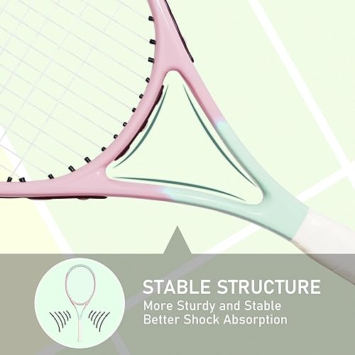 Miniatura 6 de OGEENIER Raqueta de tenis de 27 pulgadas para adultos, raqueta de tenis preencordada para principiantes, raquetas ligeras y recreativas con 1