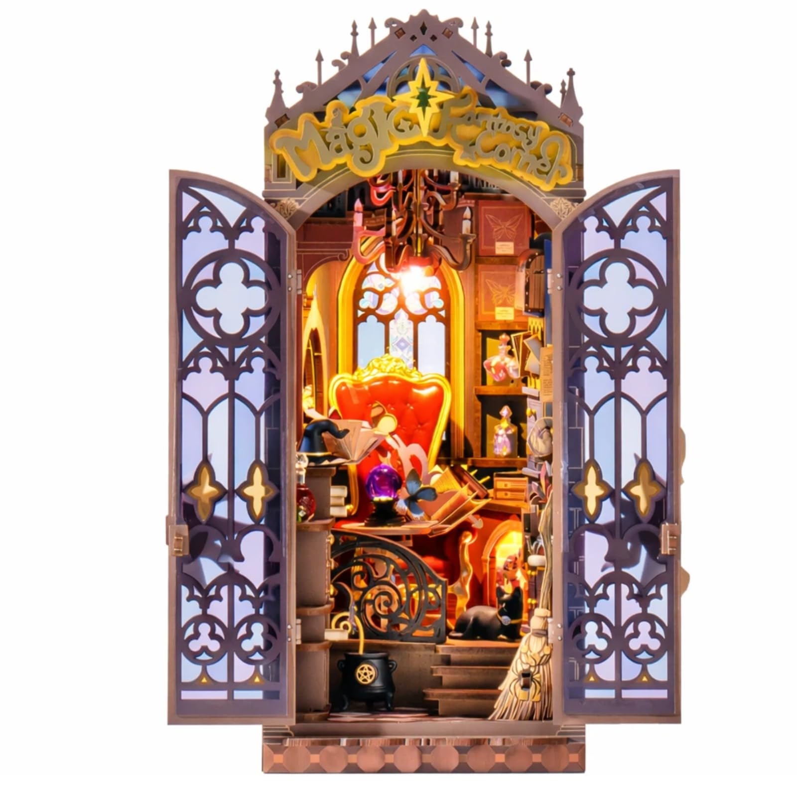 Rolife Book Nook Kit for Adults DIY Miniature Kit with Lights Magic Fantasy Corner Booknook Model Kits for Adults to Build 3D Wooden Puzzle for Desk Library Bookshelf Decoration