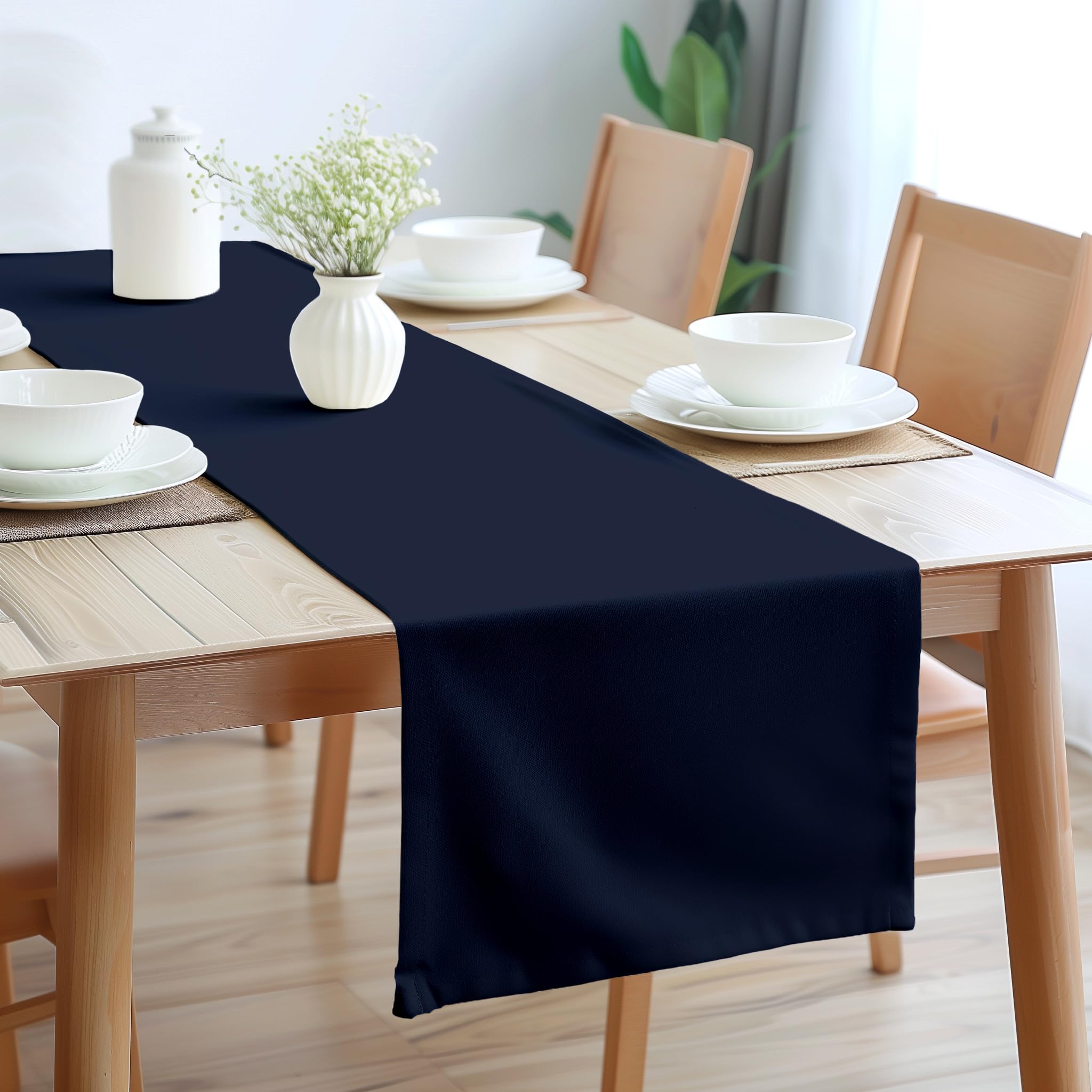 Encasa Camino de Mesa Tamaño 32x150 cm | Tela de Lona de Algodón | Color Sólido Azul escocés | Lavable a Máquina y Duradero