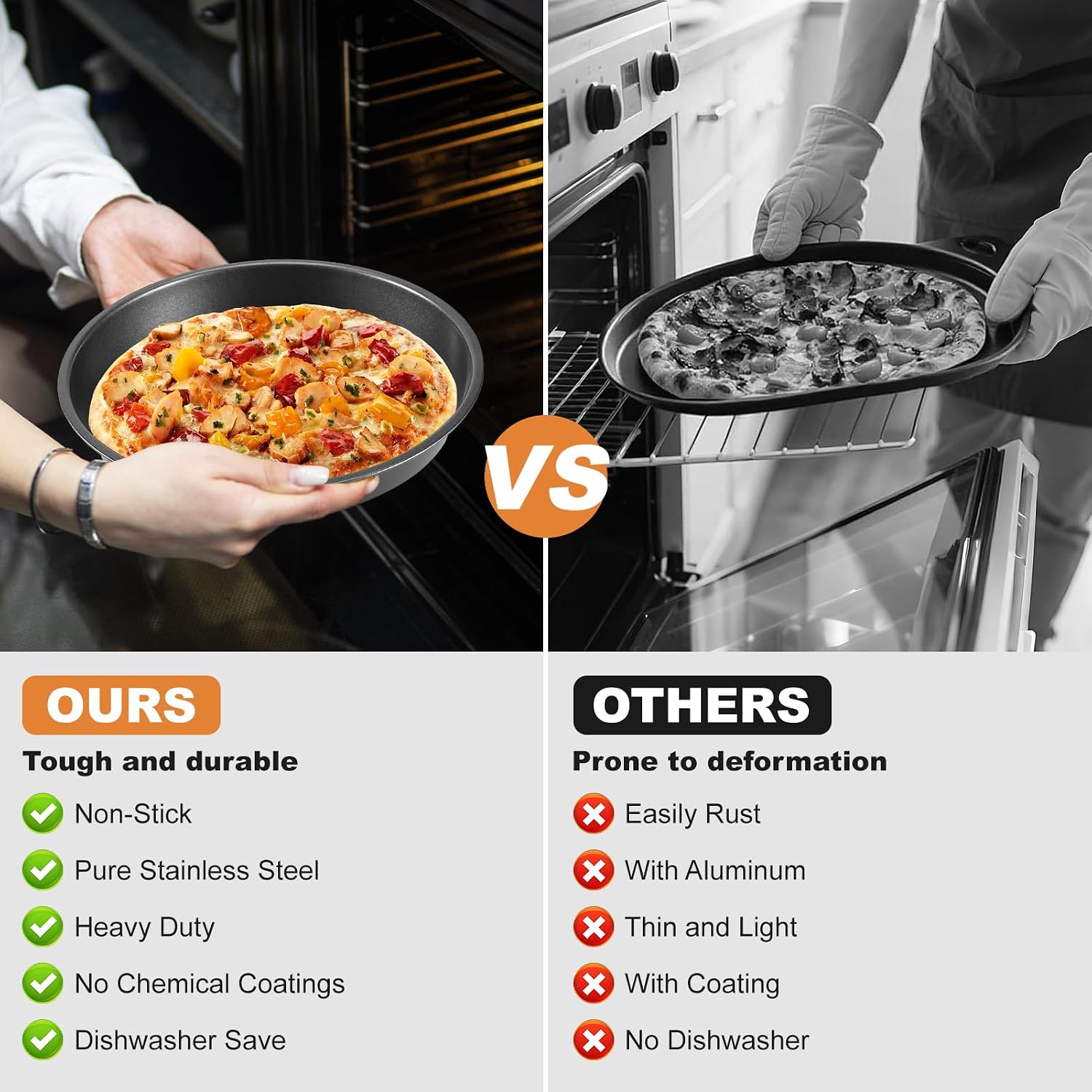 Pilipane 9 Inch Carbon Steel Pizza Pan, Nonstick Crisper Plate for Oven and Microwave, Round Baking Tray for Reheating Pizza and Cooking（9.1 x 1.6inch）