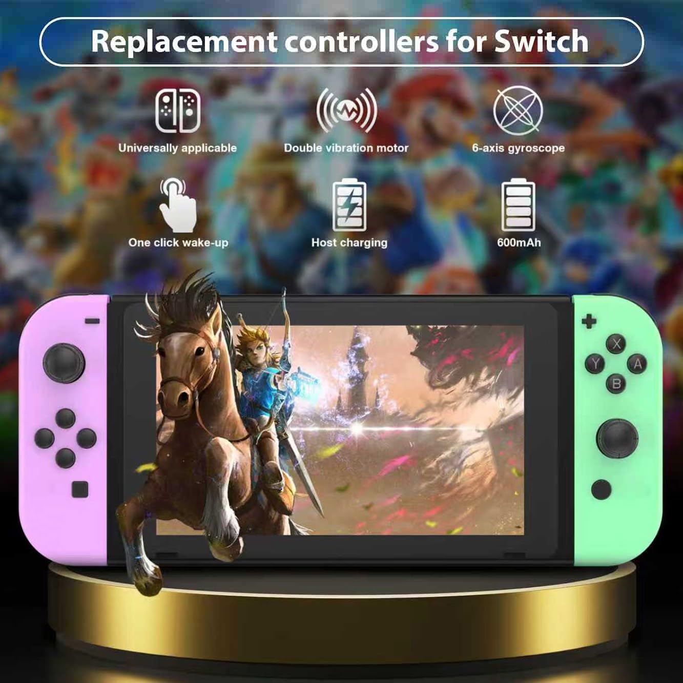 LNLBADNZ Replacement for Nintendo Switch Controller, Left and Right Switch Wireless Controllers Compatible with Switch/Lite/OLED, Support Motion Control/Wake-up/Dual Vibration (P-G) — view 2