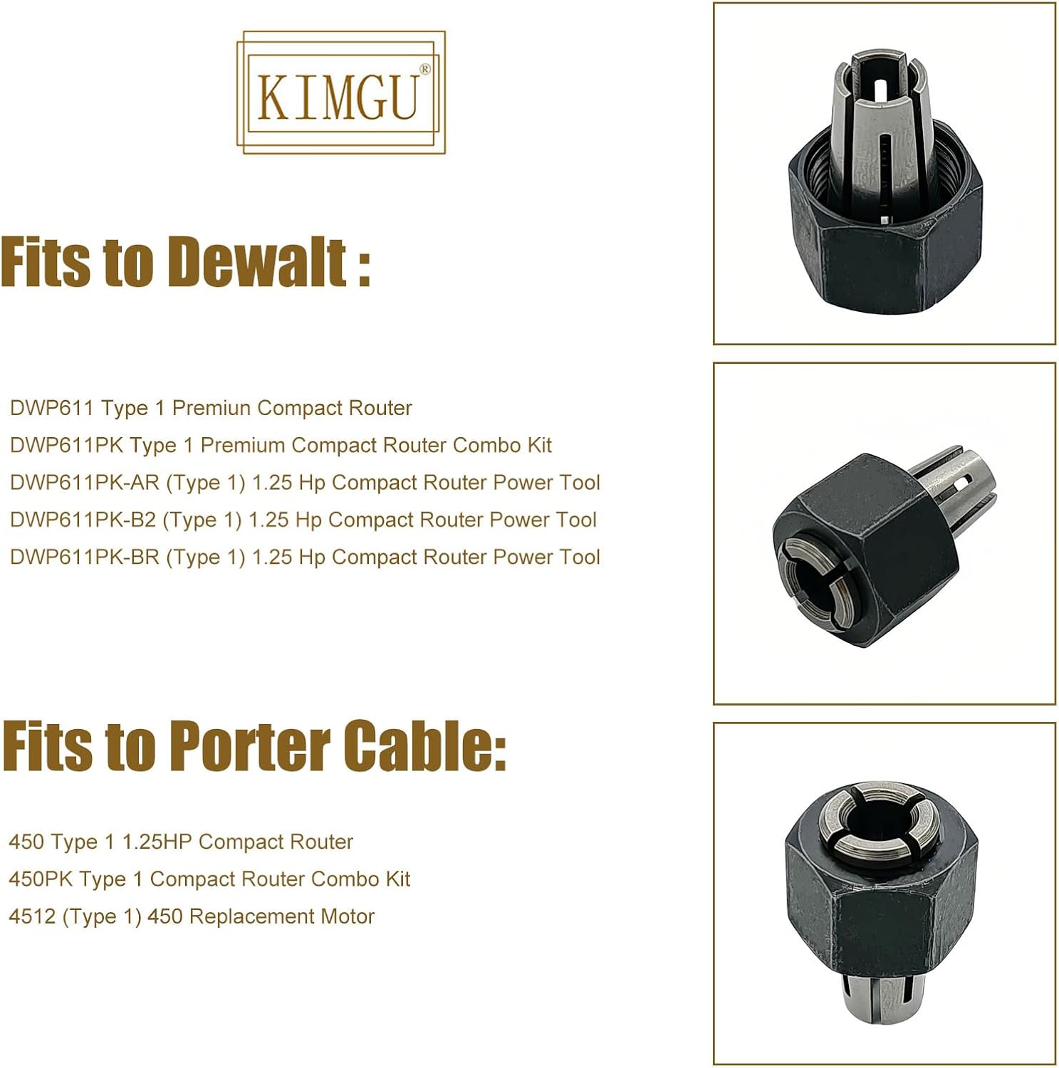 N693118 A24215SV 1/4in 6.35mm Router Collet Chuck with Nut Assembly Replaces for Dewalt DCW600B DCW600B-CA DWP611 DWP611PK Porter Cable 450 450PK 4512 Router Power Tools（2pcs）