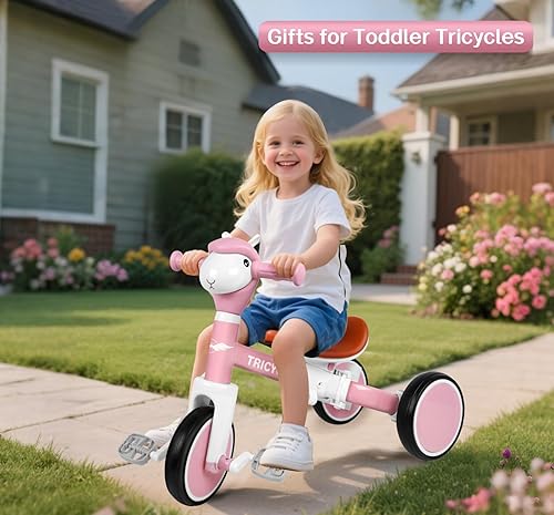 Miniatura 6 de Triciclo para niños pequeños, bicicleta de equilibrio para niños y niñas de 2 a 4 años (rosa)