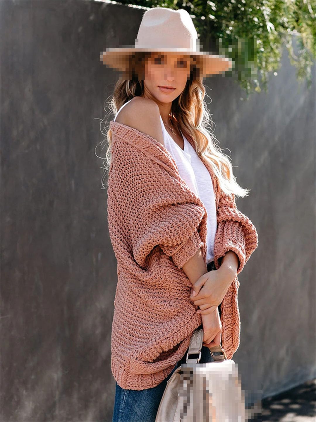 Vogrtcc Cardigan Lavorato A Maglia A Maniche Lunghe da Donna con Tasche Cardigan Larghi Intrecciati