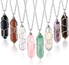 8 Pieces Hexagonal Pointed Quartz Natural Healing Crystal Pendant Necklace Wire Wrapped Crystal Necklace Gemstone Healing Stone Crystal Jewelry with Box for Jewelry Silver, Lovely Style
