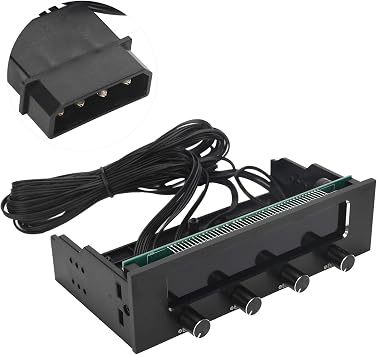 5.25 Inch Fan Speed Controller, Computer Fan Controller Front Panel, Fan Controller for Computer CPU Multifunctional 4-Channel Front Panel LCD Display
