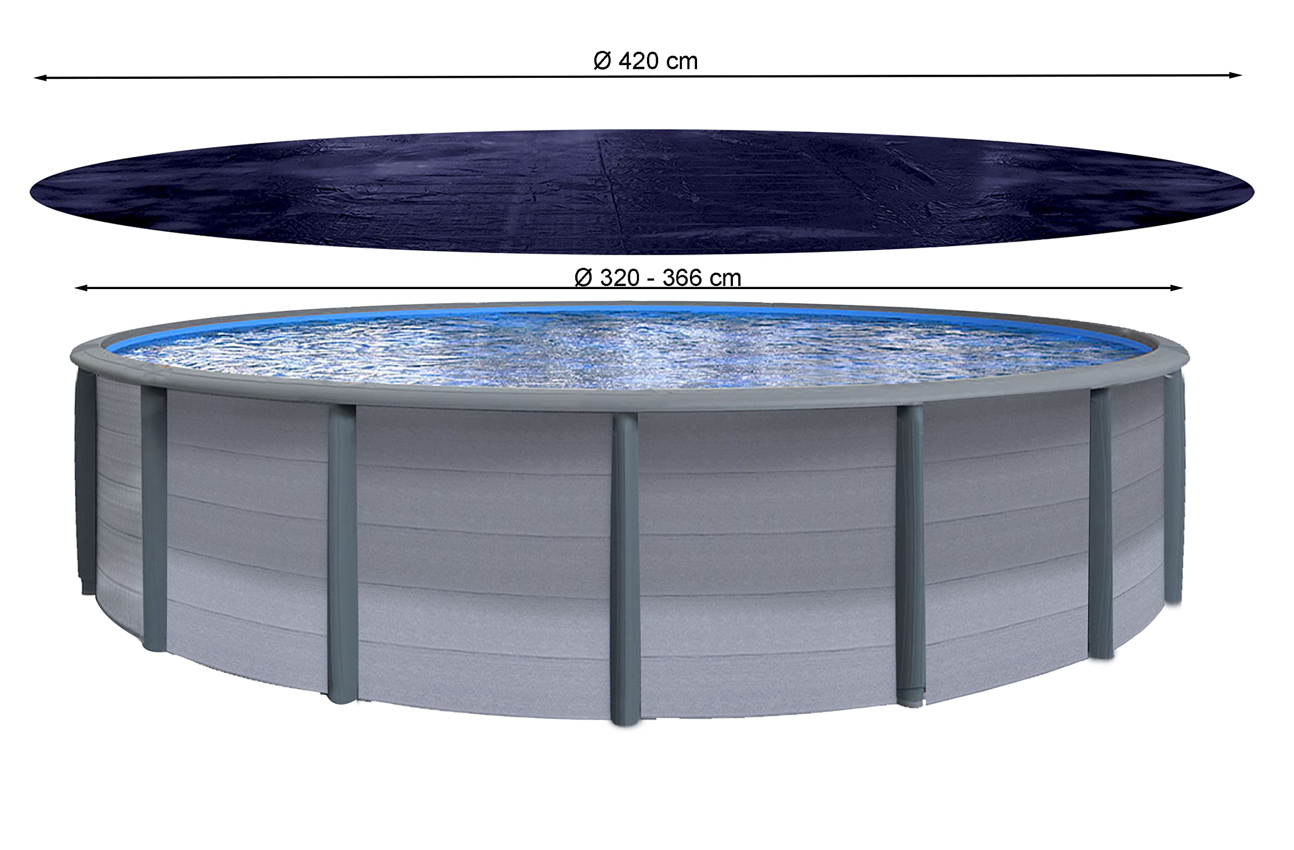 QUICK STAR Poolabdeckung Rund für 320-366 cm Pools | Planenmaß Ø 420 cm | Schwarz | Sommer & Winter Poolplane | Solar Abdeckplane 200g/m² PE Zweifach Beschichtete Abdeckung | Solarplane UV-Resistent
