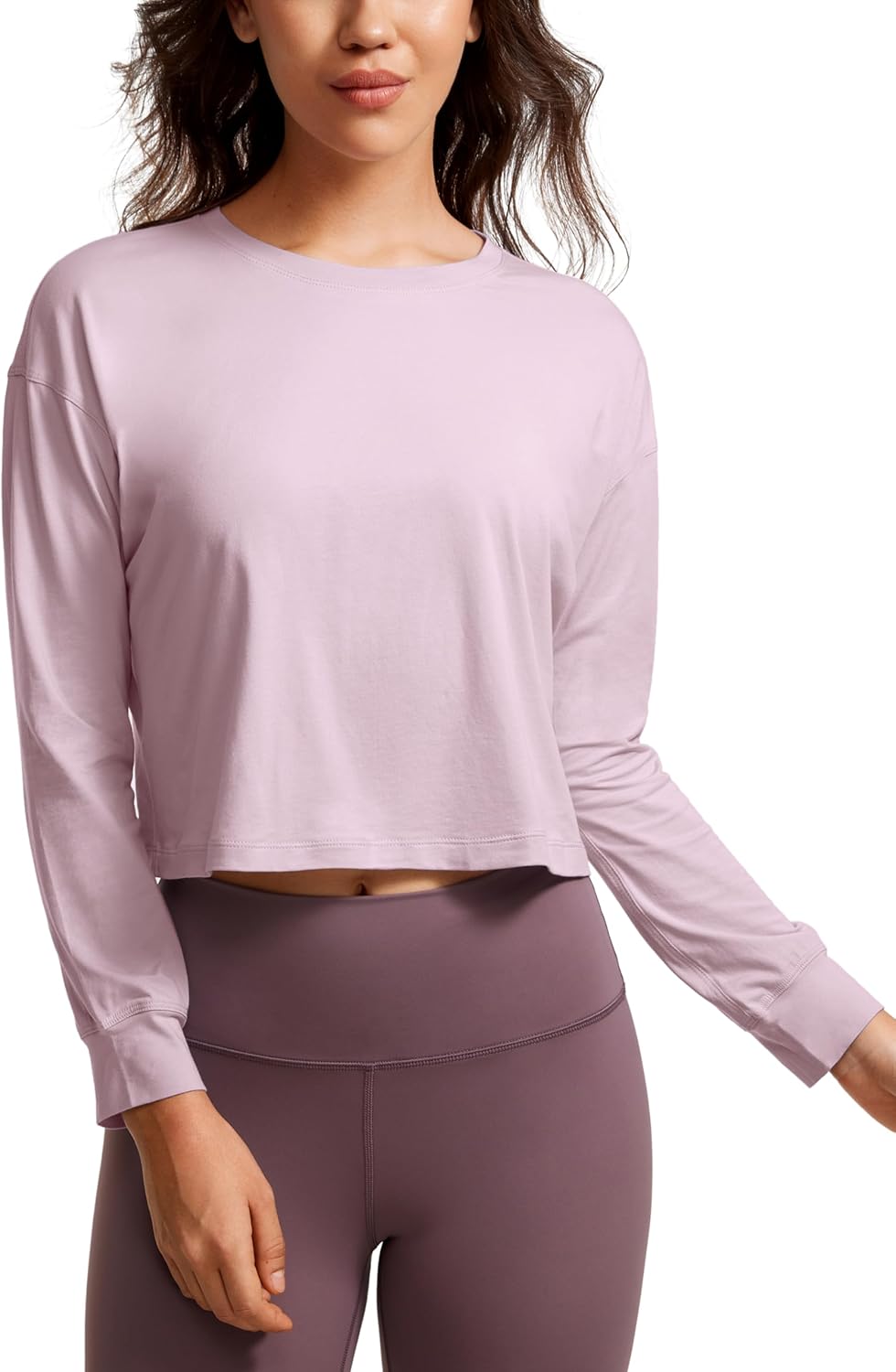 CRZ YOGA Womens Pima Cotton Workout Long Sleeve Shirts Loose Athletic Yoga Tops Basic Casual Fall Crop T-Shirts