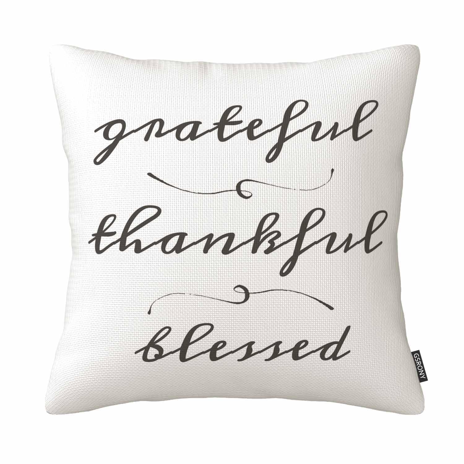 Gsrony Teal Throw Pillow Covers Grateful Thankful Blessed Rustic Cript Damask Cushion Pillow Case Home Decor Pillowcase 18X18 Inches