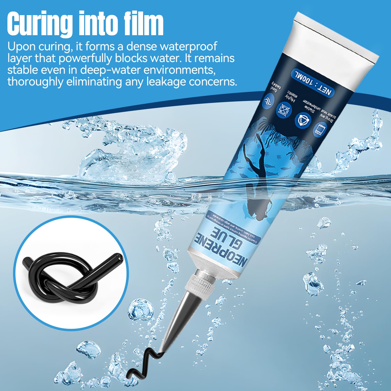 ALLONY Colla Neoprene per Muta, 100ML Colla Neoprene, Collas per Riparare Muta in Neoprenes, Flessibile Resistente, Adatto per Riparare Buchi e Strappi su Waders, Mute, Nero