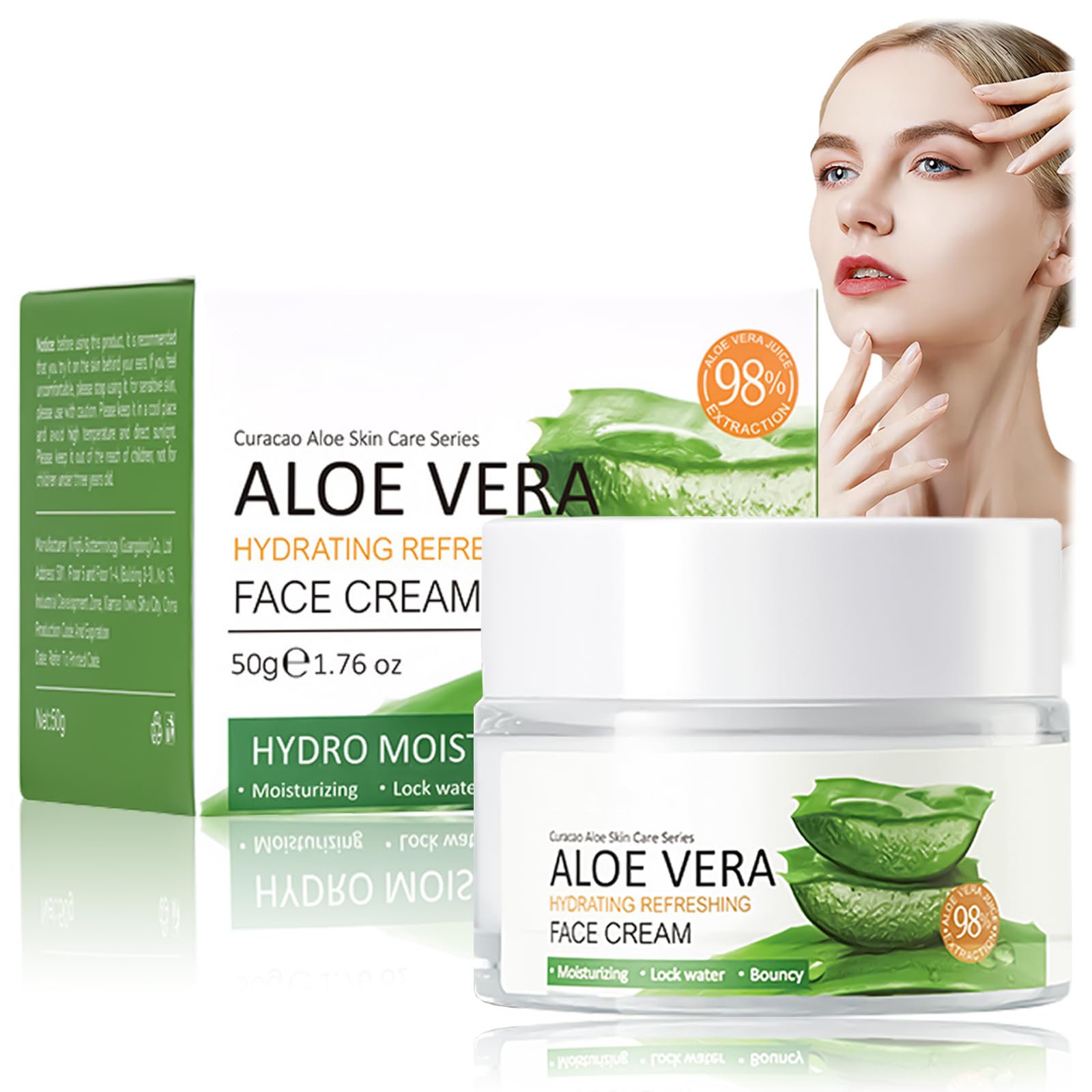 Aloe Vera Face Cream, Hydrating & Nourishing Moisturizer for Women 98% Pure Aloe Vera, Suitable for All Skin Types