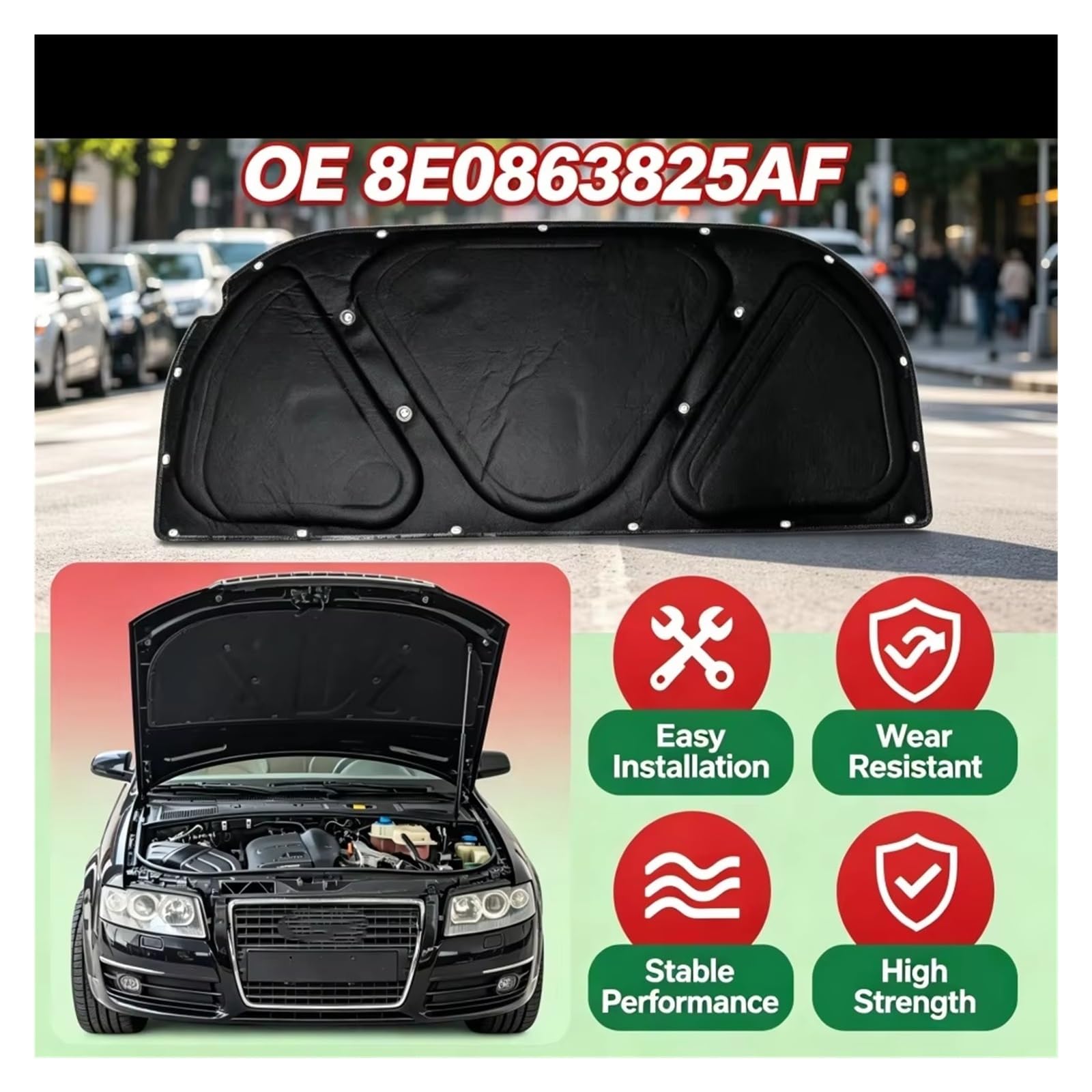 Per A4 B6 2000-2004 Vano Motore Protezione Cofano Isolamento Pad Calore Fodera Isolante Acustico Sostituire 8E0863825AF Insonorizzazione vano motore