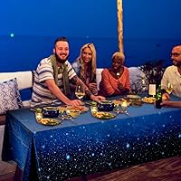 Vista 4 de 1 mantel espacial de noche estrellada, decoración de mesa de galaxia de plástico, suministros de fiesta temática de estrellas espaciales