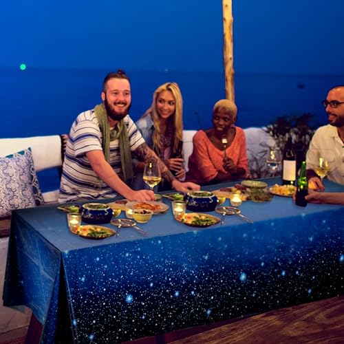 Miniatura 7 de Mantel espacial de noche estrellada, decoración de plástico con diseño de galaxia, temática de estrellas espaciales, suministros de fiesta para