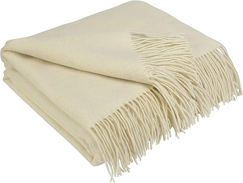 LYHome Manta Cachemira con Merino - Plaid para Cama Sofa, Colcha Sofá, Cubre de Lana de Oveja Pura para Natural Verano y Invierno, Mantas Decorativas (140 x 200 cm | Blanco Hueso Espiga)