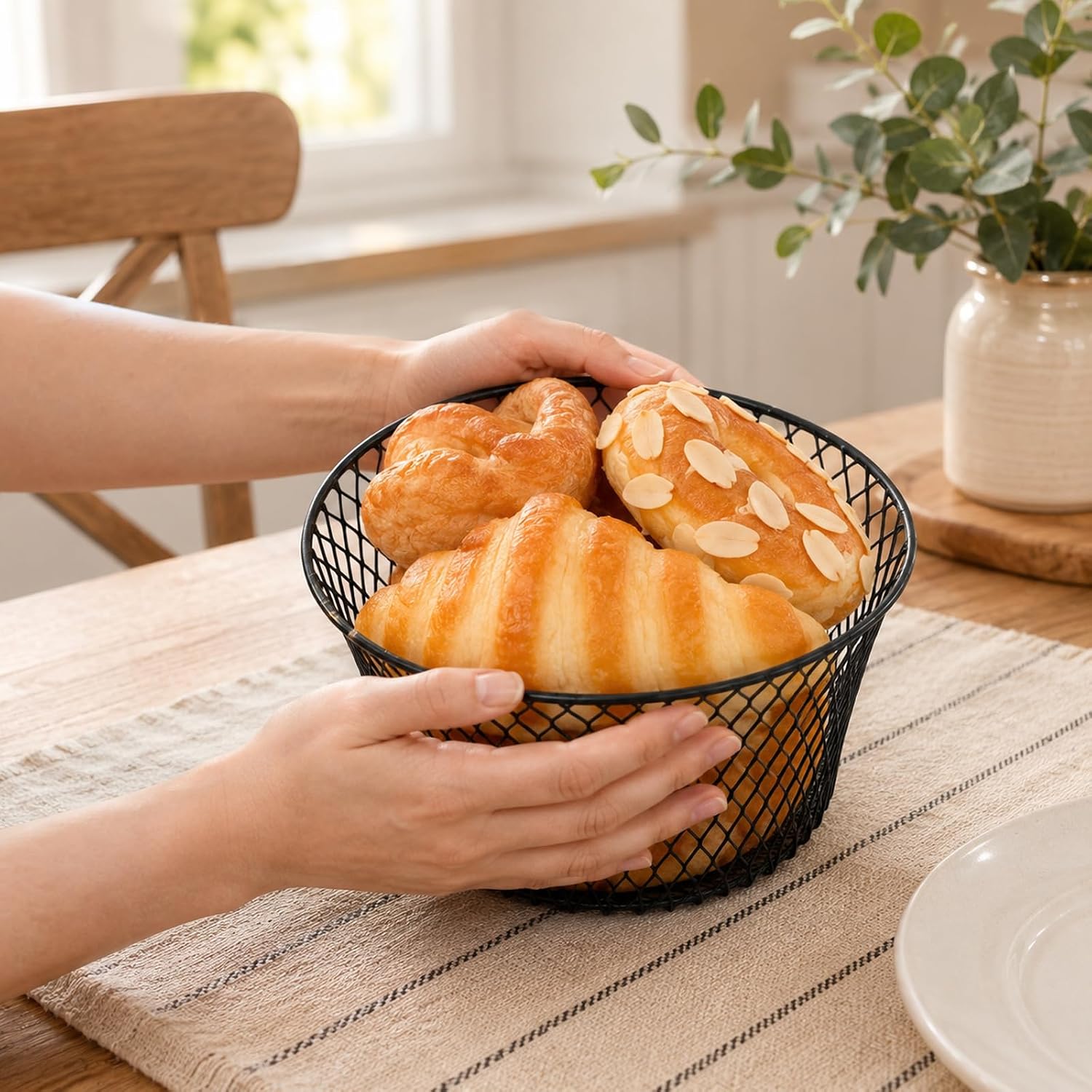 8 Pack Metal Wire Baskets for Kitchen Storage, Black Mesh Fruit Bowl Set