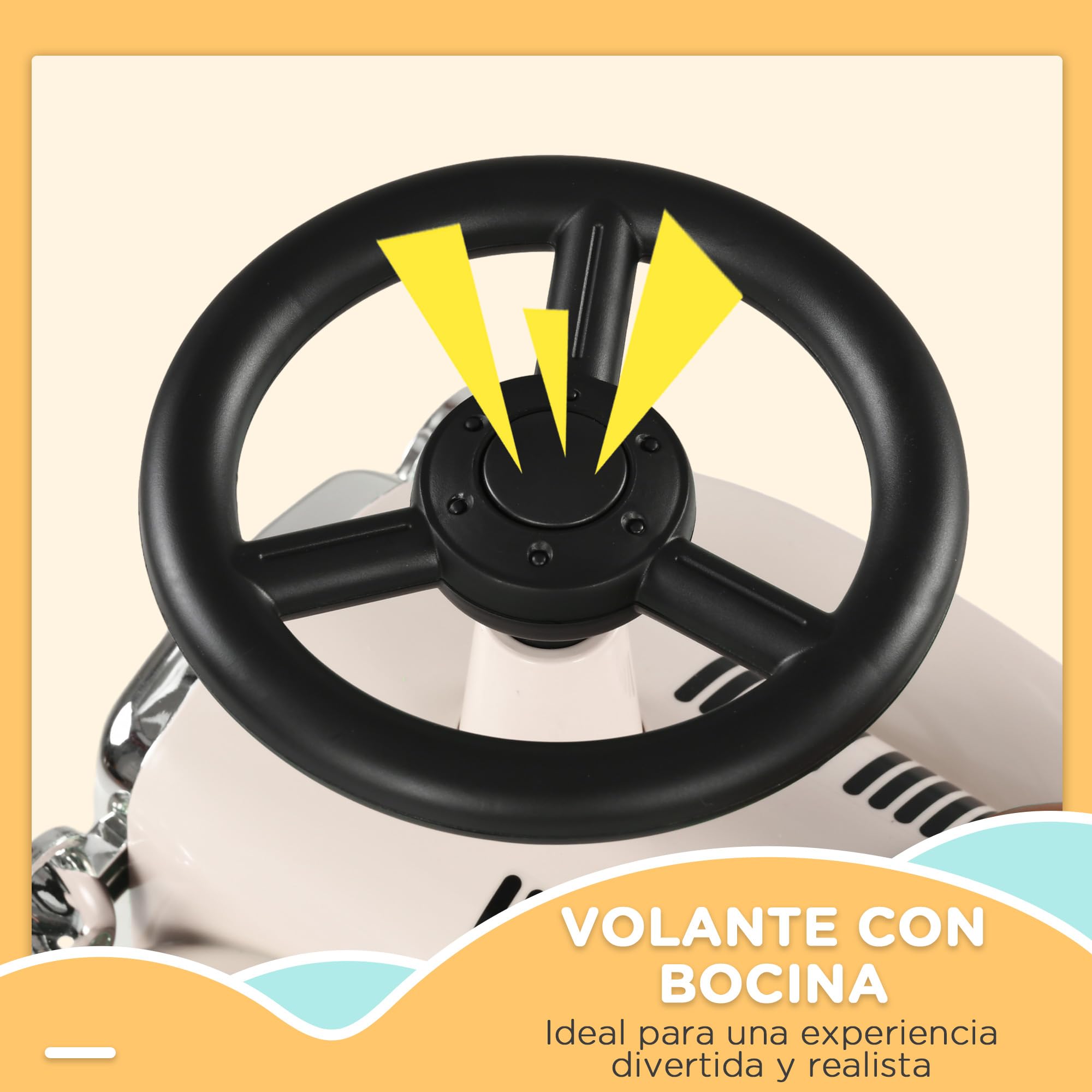 AIYAPLAY Correpasillos para Bebés de 12 a 36 Meses Coche sin Pedales con Bocina Compartimento de Almacenaje y Volante para Interior y Exterior 58x27x35 cm Crema