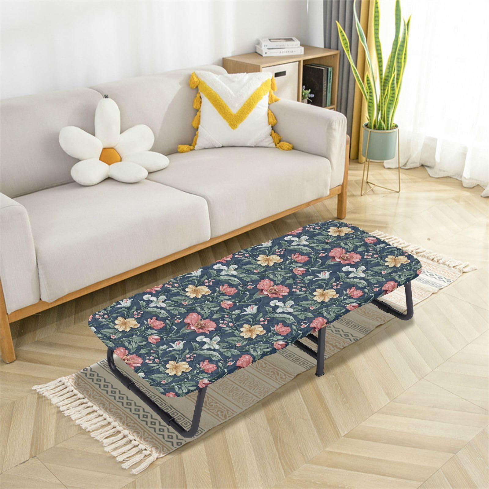 Flowers Lily Navy Blue Toddler Portable Bed Sheet Soft & Comfortable Cot Sheet for Toddler Bed Sheets for Toddlers Sleeping Cot 50' x 25' (Bed Not Included)