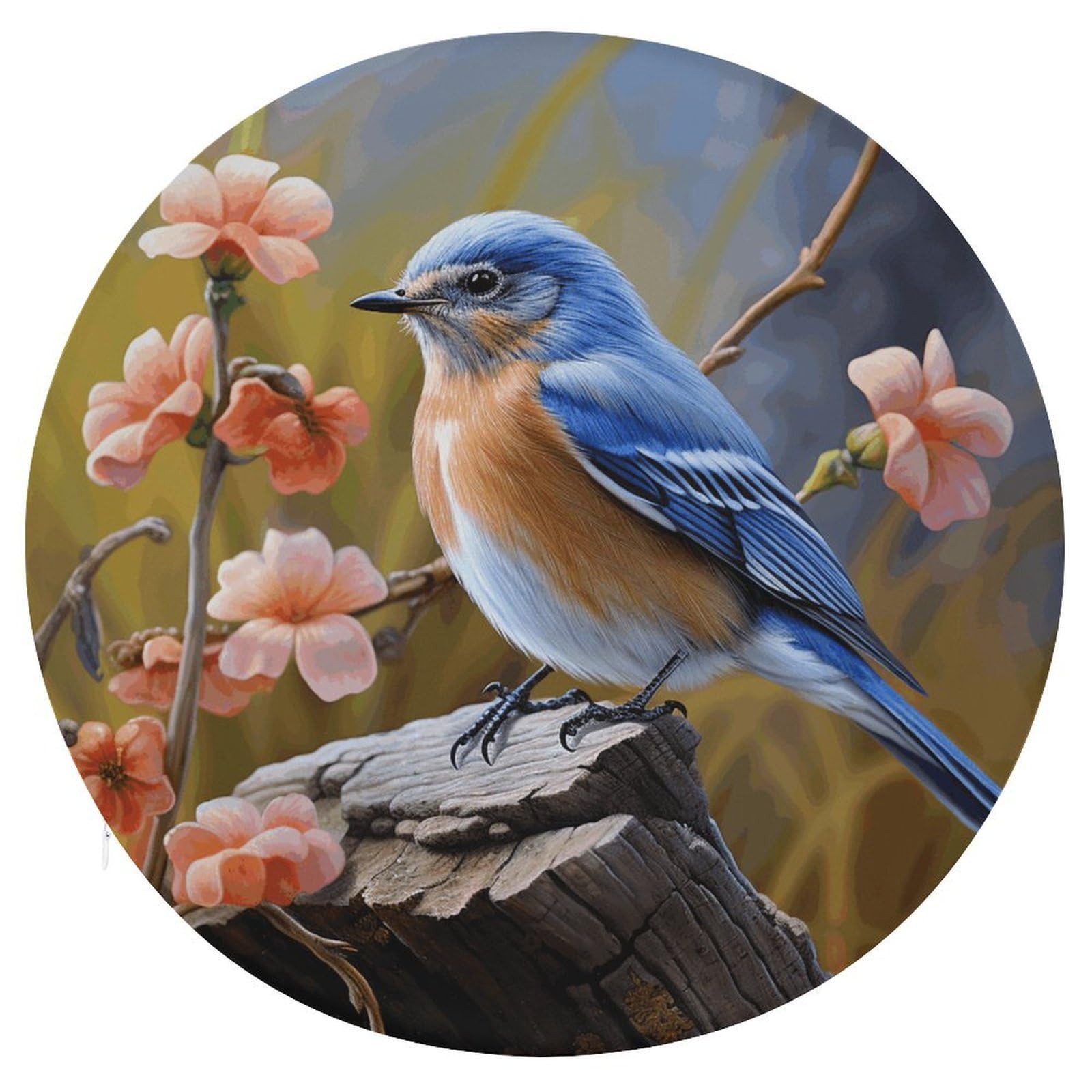 VstaDank Eastern Bluebird Round Cushion Memory Foam Seat Cushions 15In Comfort Meditation Floor Pillow Anti Slip Soft Stool Cushion Chair Pad for Tatami Living Room Yoga
