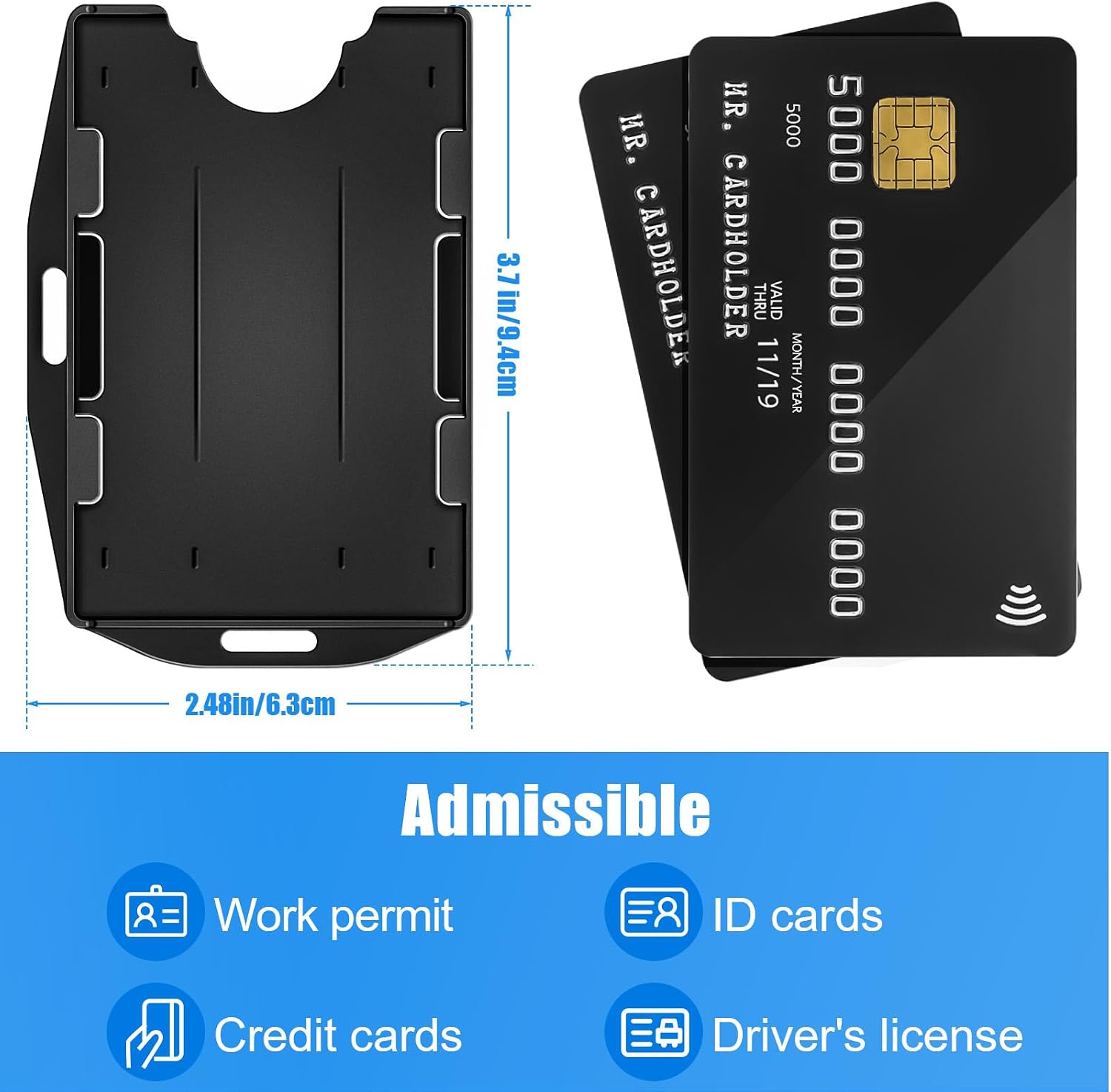 Honoson 2 Sided Badge Holder Hard Plastic Badge Holder ID Card Case Vertical and Horizontal ID Access Rigid Protectors(Black,60)