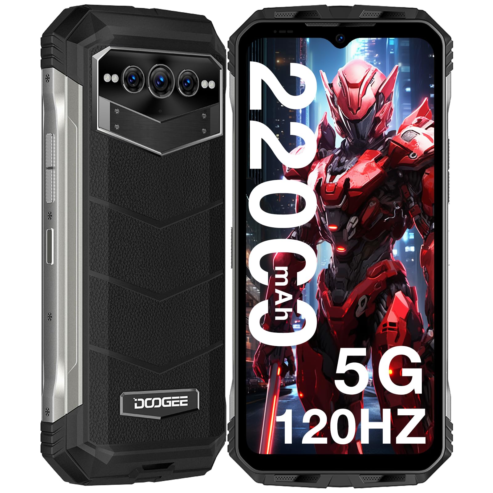 DOOGEE V MAX 5G Rugged Smartphone, 22000mAh Battery 20(12+8) GB+256GB 120Hz 6.6" FHD+ Display Rugged Phones Unlocked,108MP Main Camera Rugged Cell Phone, Dual Hi-res Speakers,Night Vision,NFC/OTG