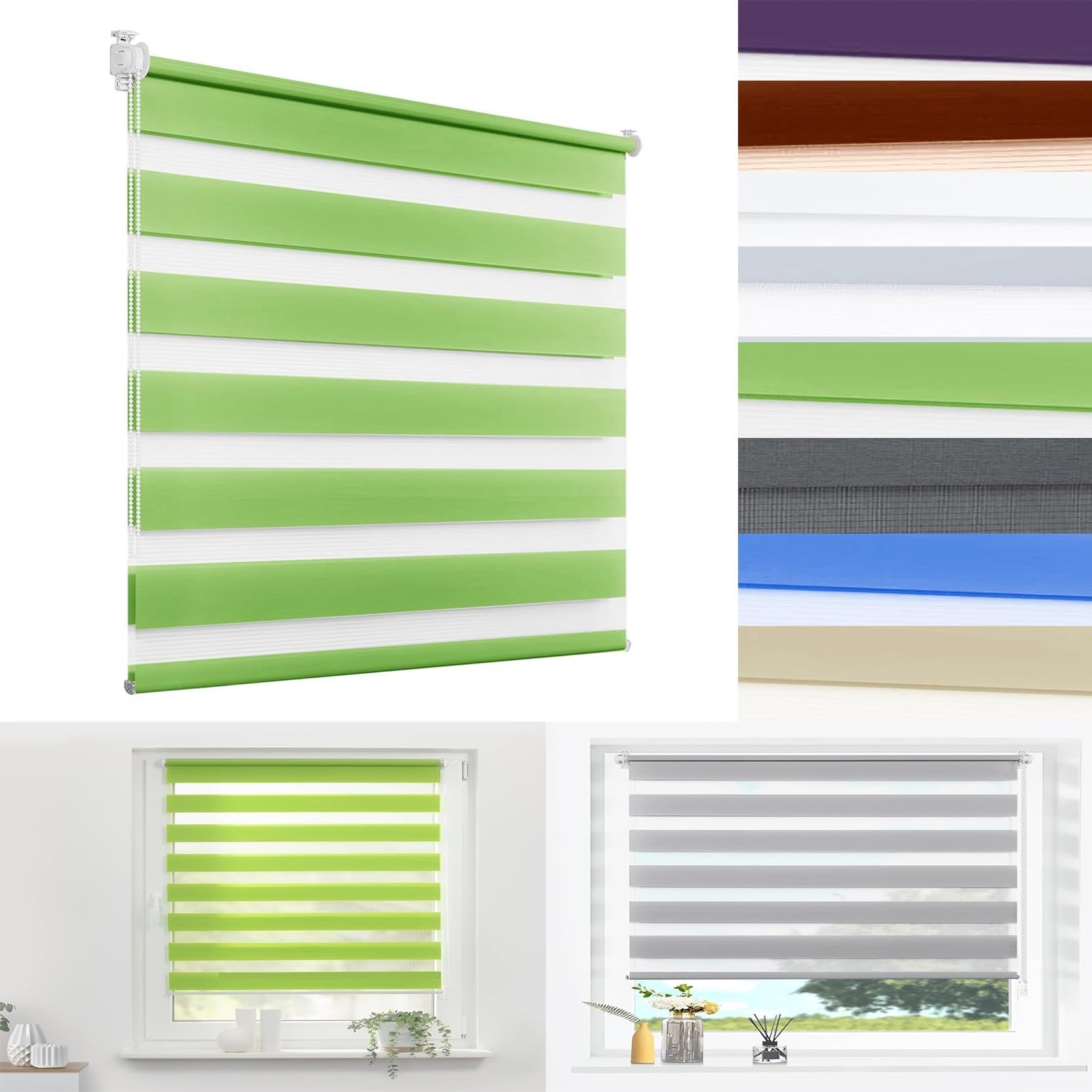 Klemmfix Rollo ohne Bohren 85 x 160 cm Einstellbarer Klemmrollo Fensterrollo Duo Rollo Bequeme Montage für Fenster & Türen, Grün