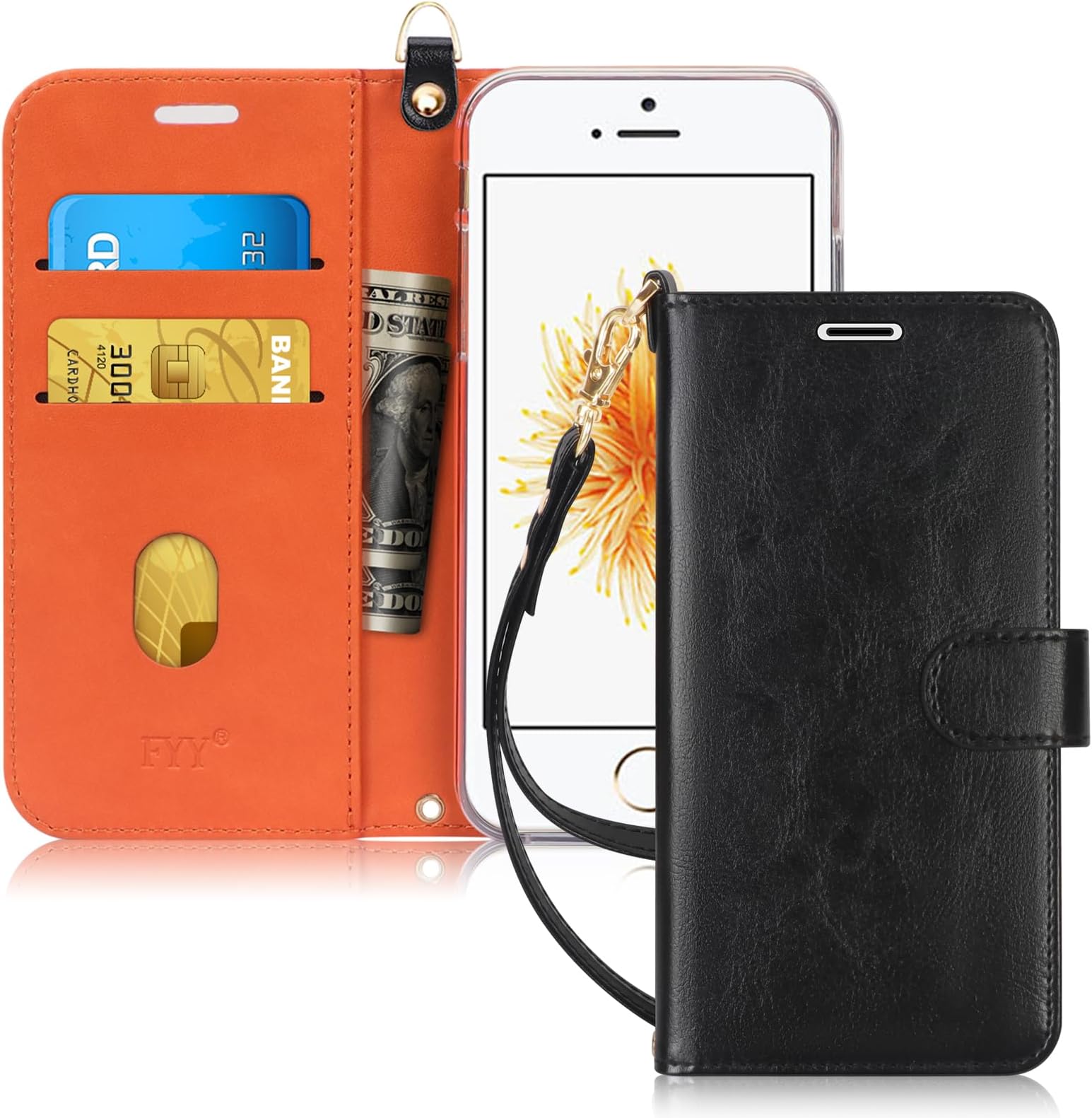 FYY Designed for iPhone SE Case 2022 (3rd Gen) / iPhone SE Case 2020 (2nd Gen) / iPhone 7 Case/iPhone 8 Case, Luxury PU Leather Wallet Phone Case with Card Holder Flip Kickstand Cover Black