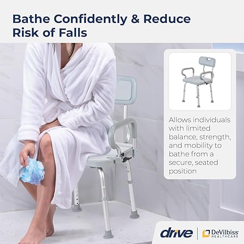 Miniatura 2 de Drive Medical PreserveTech - Silla de ducha giratoria de 360 grados con brazos y respaldo, color gris