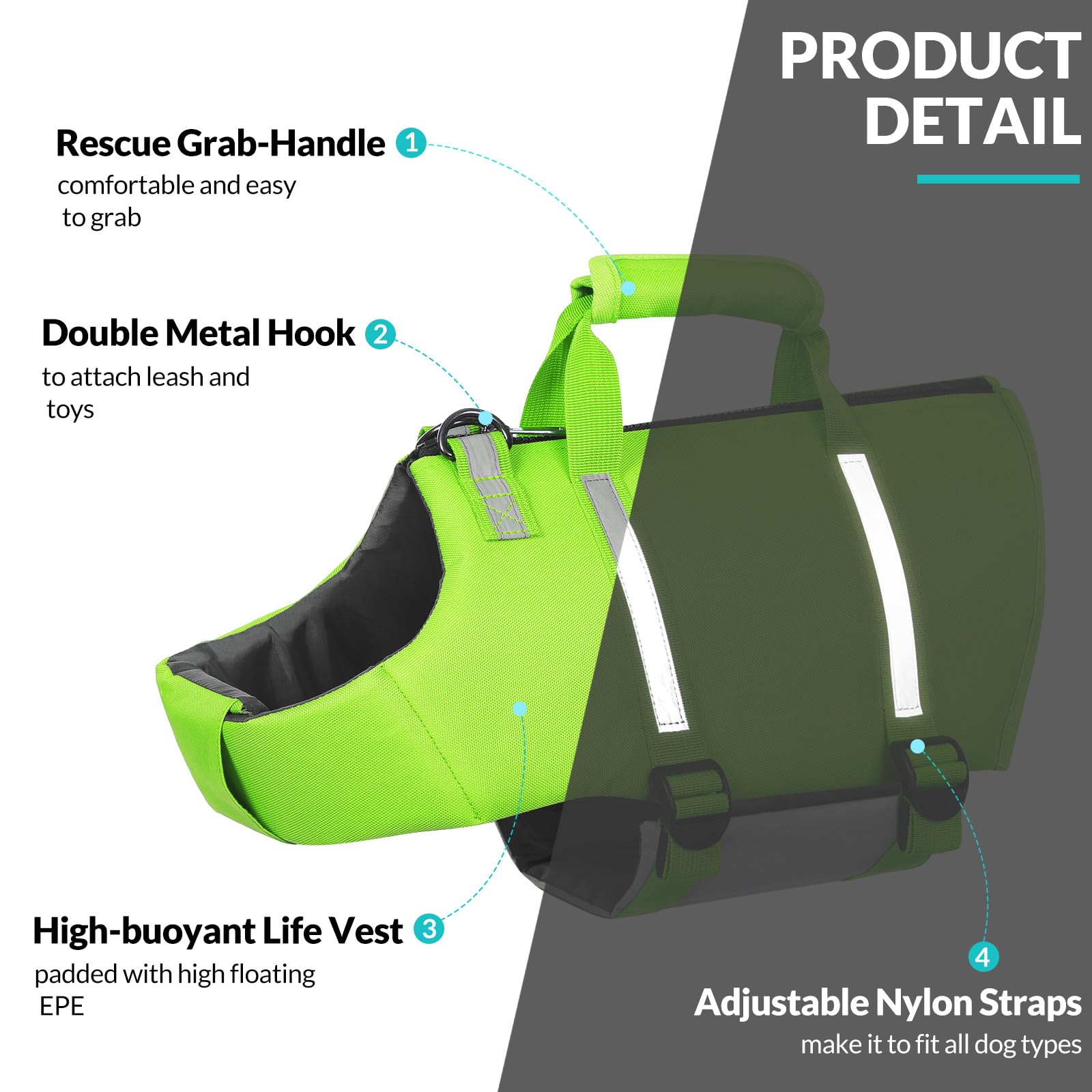 Gilet de Sauvetage pour Chien Haute Performance Vert XL avec Poignée et Bandes Réfléchissantes