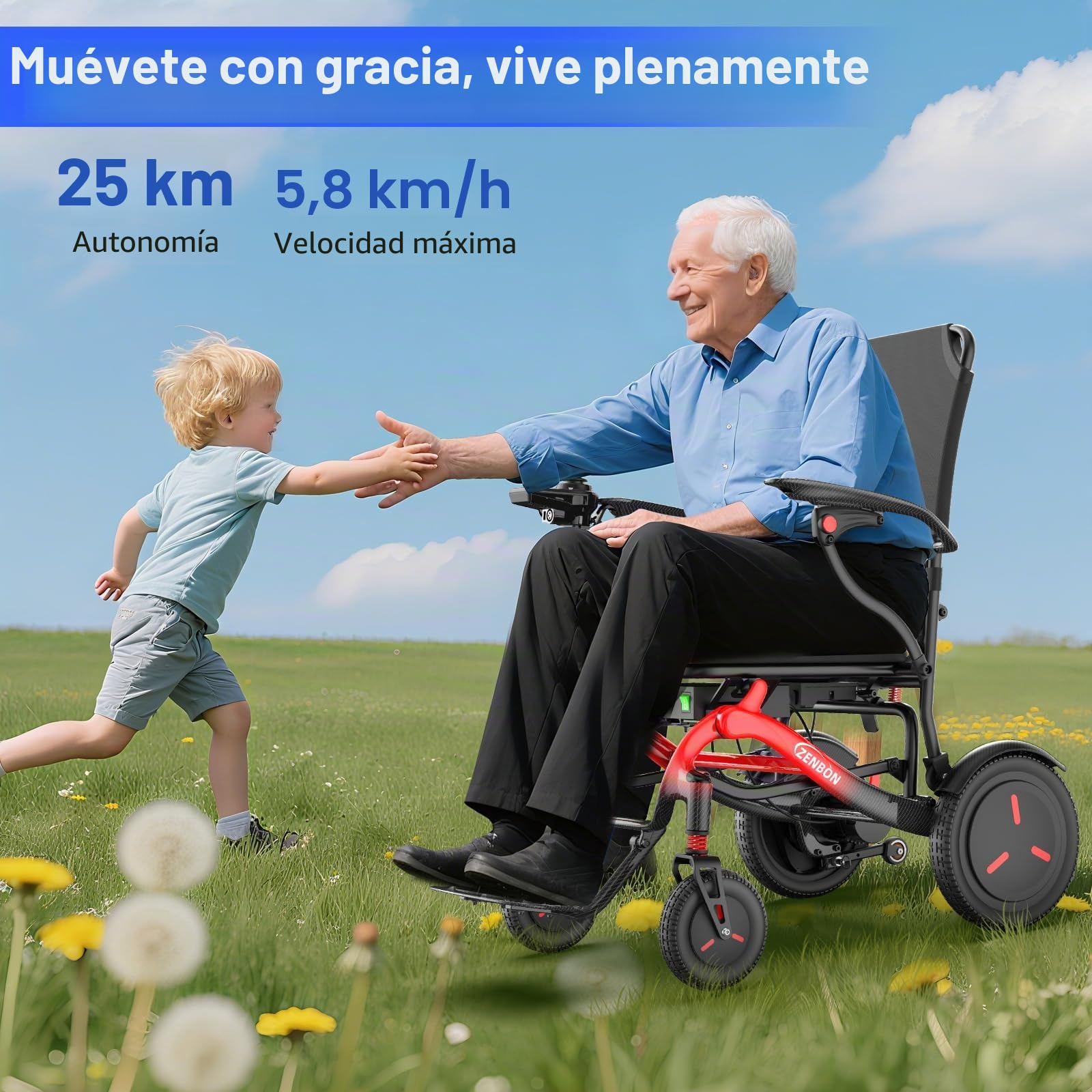 Silla de ruedas eléctrica de carbono plegable ligera 14,5 kg: 25 km Silla de ruedas eléctrica plegable para personas mayores de hasta 150 kg