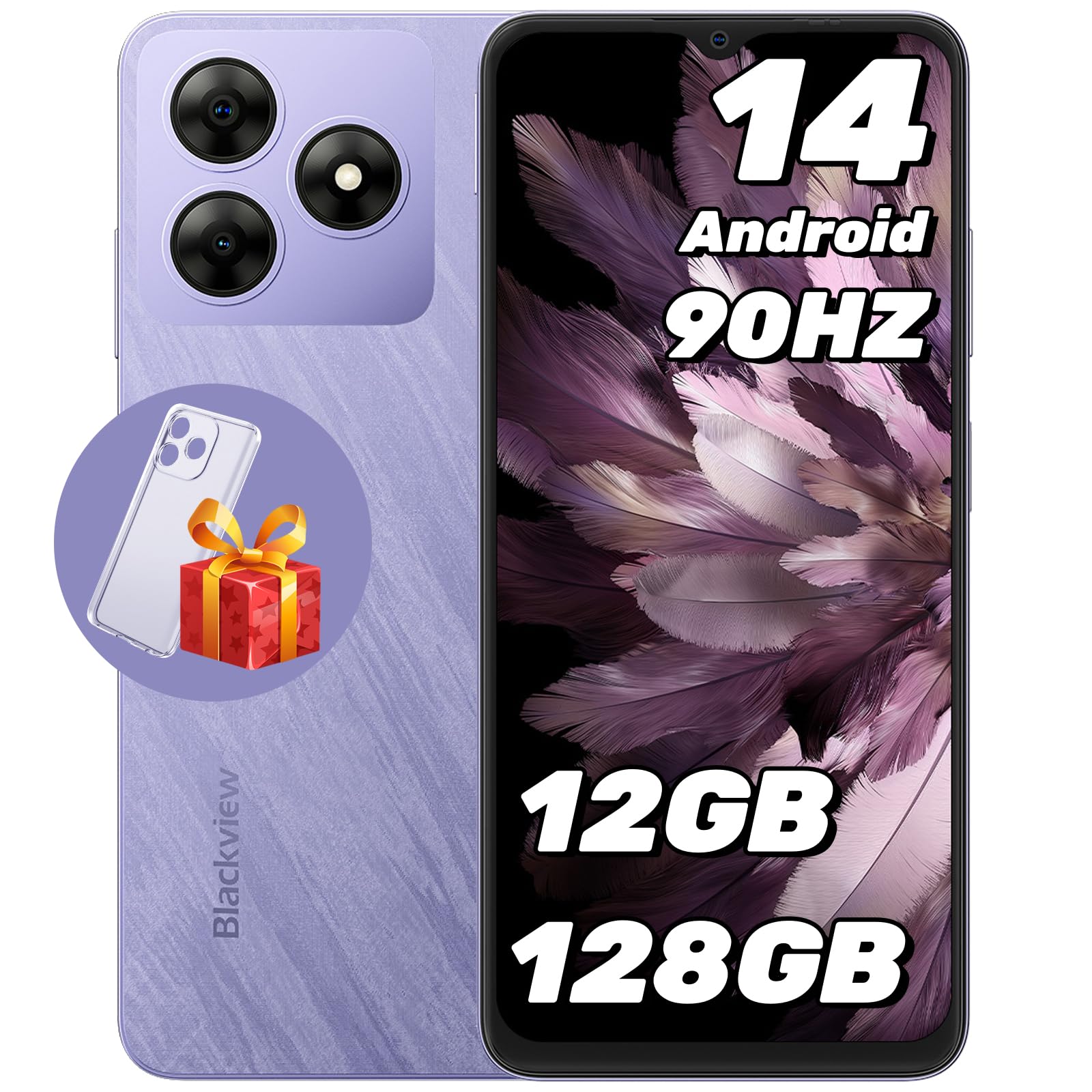 Blackview WAVE 8 Smartphone Android 14, 12GB+128GB/2TB Telefono Cellulari, 6.56" HD+ 90Hz, Octa-Core, 5000mAh/10W, 13MP+8MP, Cover Inclusa, 4G Dual SIM Cellulare, Fingerprint/GPS/Tipo-C/3.5mm Jack